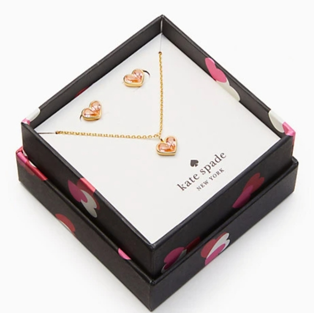 - Kate Spade rock solid heart pendant necklace and mini studs earrings box…